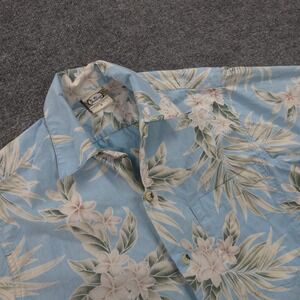Go Barefoot Shirt Mens Small Blue Floral Hawaiian Aloha Made USA Cotton Beach